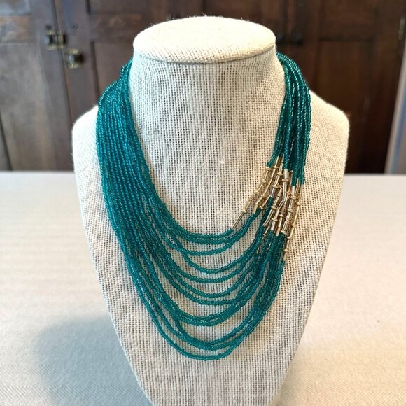 Park Lane Tranquility Necklace Necklace Glass Beads 15" + 3" Teal & Gold - Picture 5 of 8